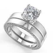 Karlee Hand Carved Milgrain Solitaire Cushion Cut Diamond Engagement Ring - Nivetta